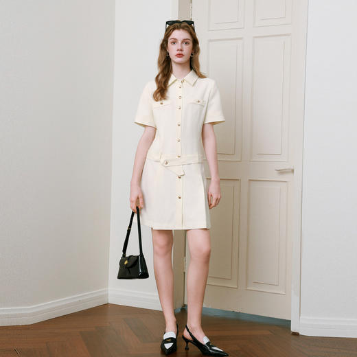 【商场同款】诗凡黎米色针梭拼连衣裙2025夏新款中长裙3G4190111 商品图1