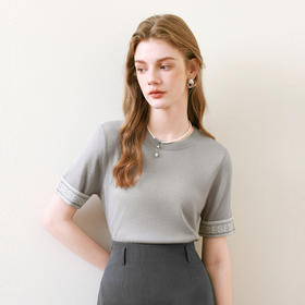 【商场同款】诗凡黎百搭套头针织衫2025夏新款短袖上衣3G5230471