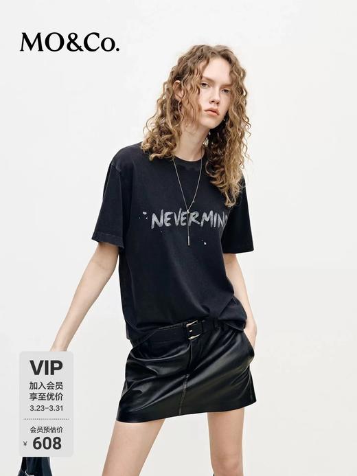 F033169春夏新品棉质雪花纹理美式印花宽松做旧水洗圆领短袖T恤 商品图5