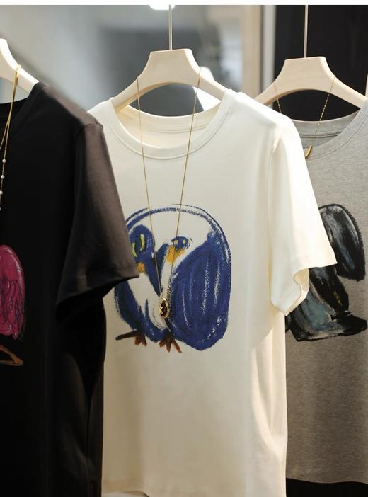 二店y 【XT6077】江南家！艺术涂鸦印花长绒棉圆领宽松T恤 商品图12