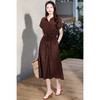 落日深棕调 复古氛围衬衫裙 肌理感天丝混纺 米思阳2026夏季新款优雅通勤衬衫连衣裙串珠腰带中长款A字裙女6152 商品缩略图4