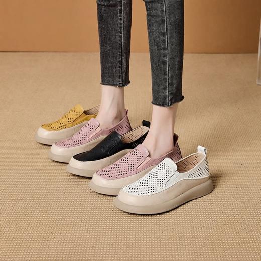 真皮镂空透气乐福鞋，平底休闲单鞋一脚蹬懒人鞋ZSM273 商品图0