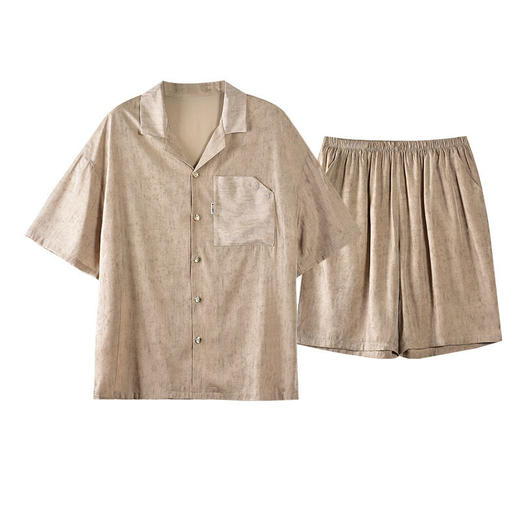 夏季短袖男士冰丝翻领短裤套装仿真丝薄款宽松开衫家居服可外穿  JL-5565 商品图4