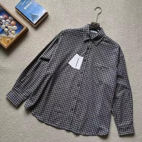 F0331131左胸袋logo徽标韩系慵懒风薄款格子宽松休闲外套长袖衬衫
