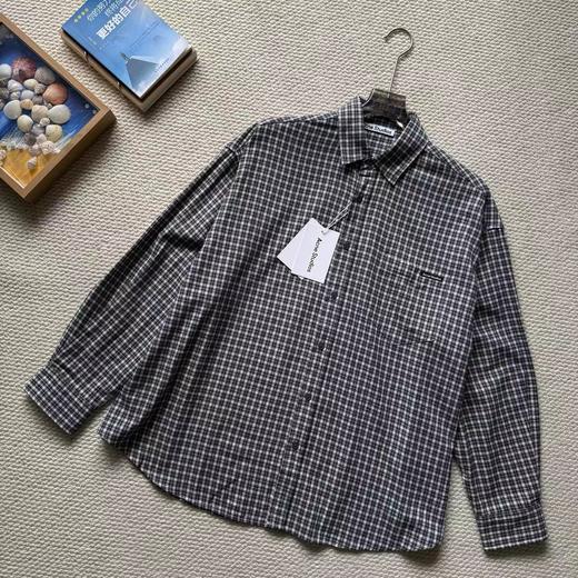 F0331131左胸袋logo徽标韩系慵懒风薄款格子宽松休闲外套长袖衬衫 商品图0