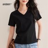免烫抗皱80支长绒丝光棉丝滑凉感短袖V领正肩T恤 商品缩略图1