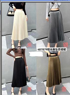 487879新款哑光垂坠百褶裙 商品图0