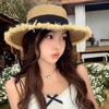 蝴蝶结毛边平顶草帽百搭海边防晒夏季新款女度假太阳编织遮阳帽子 商品缩略图3
