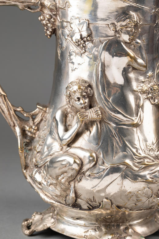 独角鹿西洋古董1911年德国银器工坊WMF签名出品新艺术风格小天使造型主题镀银浮雕啤酒杯 商品图6