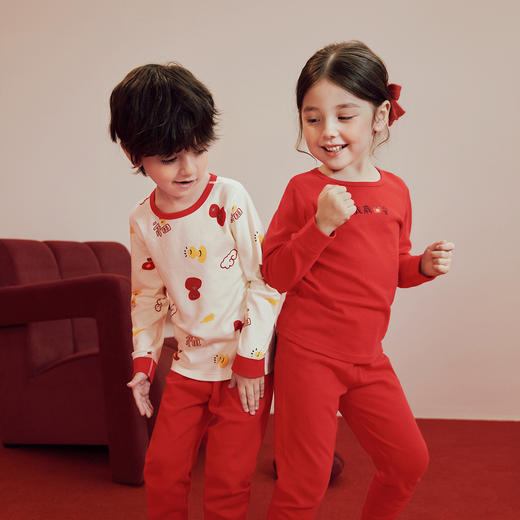 【新年红款】迷你巴拉儿童内衣套装男女童宝宝秋衣秋裤家居睡衣 商品图2