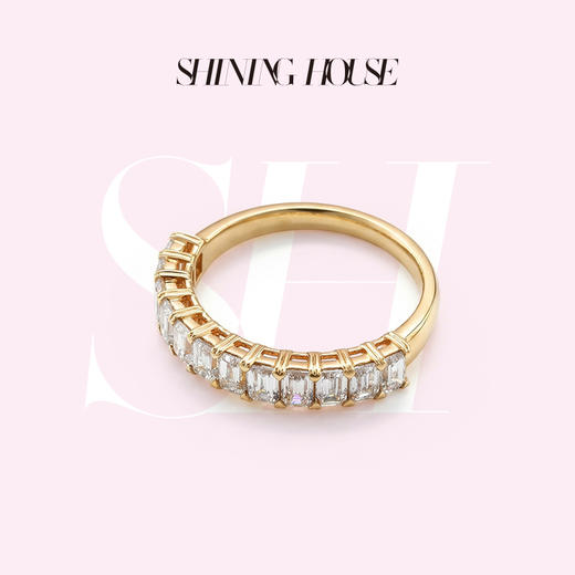 ShiningHouse[培育] 18k金钻石戒指 排钻戒指祖母绿形1克拉钻人工真钻人造钻石K金戒指设计感简约钻石戒指悦己送礼臻选【此商品不支持7天无理由退货退款】预计3日发货 商品图0