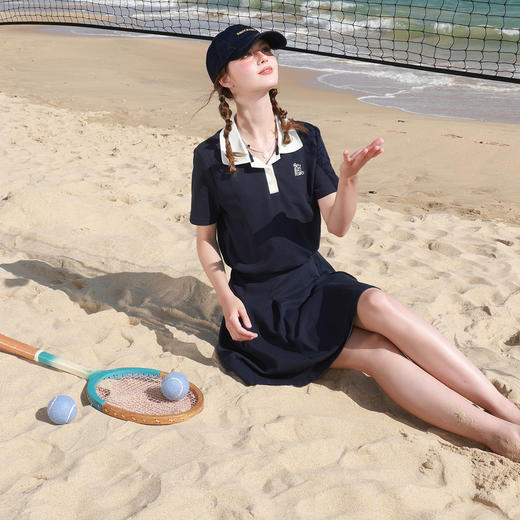 三彩独醒2026夏季新款假两件连衣裙短袖收腰A字裙短裙F 商品图3