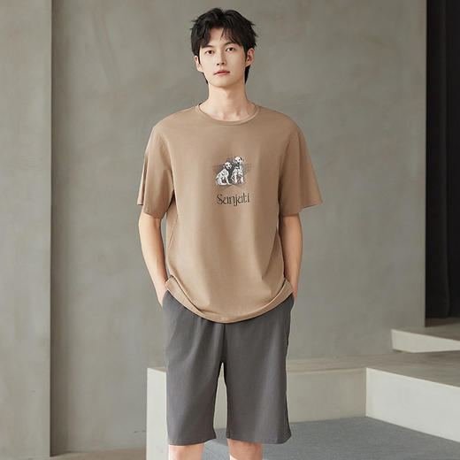 夏季纯棉男士睡衣短袖短裤爽棉宽松休闲可外穿薄款家居服套装新款   JL-5501 商品图0