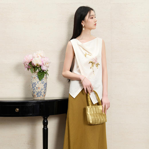 三彩【国色天香】2026夏季新款新中式套装上衣牡丹小衫半身裙C 商品图3