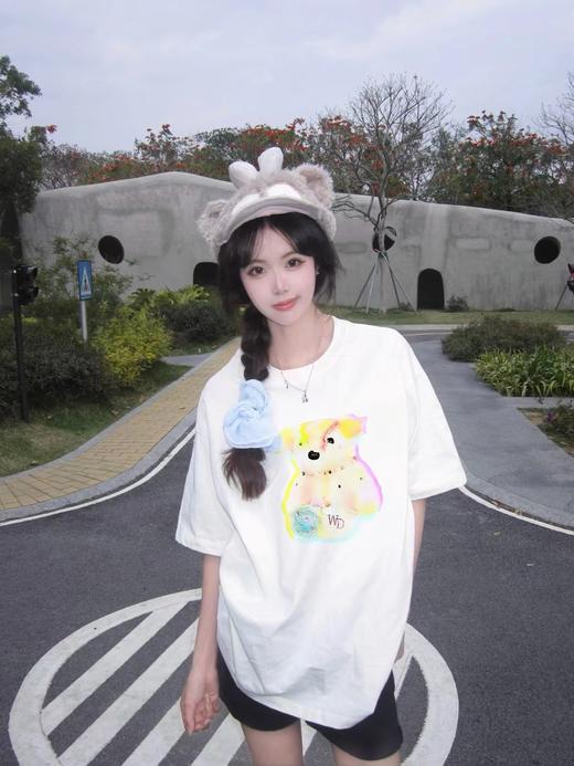 F0331137夏季新品圆领休闲彩色梦幻小熊印花短袖T恤 商品图0