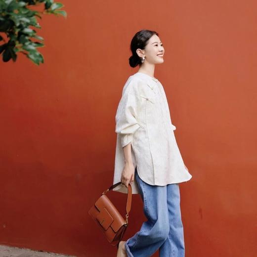 枯笔提花新中式衬衫 圆领中式右衽开襟  重工浮雕提花（3天发货） 商品图0