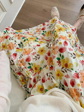 花与暖阳多巴胺油画全棉松紧腰半裙