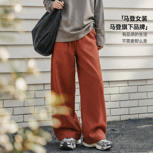 马登橘色大口袋薄款松紧腰宽松直筒伐木工装裤子纯棉休闲长裤女士 商品图4