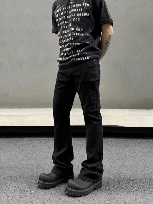 F033106夏季新款柔软亲肤水洗弹力弯刀微喇叭显瘦显高男女同款牛仔裤 商品图7