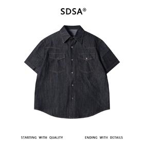 SDSA男装2026新款高贵轻奢美式复古双口袋牛仔短袖衬衫百搭时尚