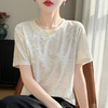 百媚生 复古国风提花套头短袖T恤针织打底上衣YT-A303 商品缩略图0