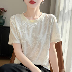 百媚生 复古国风提花套头短袖T恤针织打底上衣YT-A303