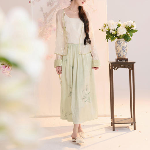 三彩【兰亭织梦】2026夏季新款新中式高腰提花半身裙大摆A字长裙C 商品图3