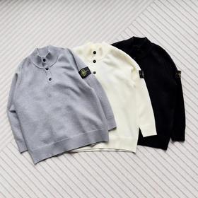 F0331119棉毛混纺半纽扣高领柔软舒适亲肤针织套头毛衣