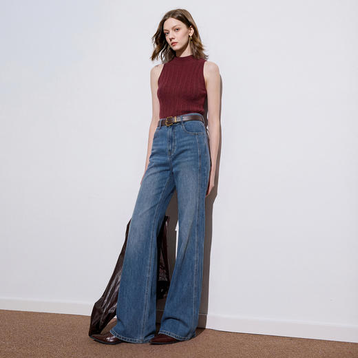 三彩2026夏季新款微喇牛仔裤收腰显瘦长裤摩登复古M 商品图1