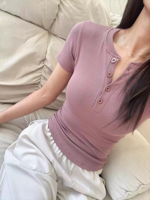 F033154春夏季新款美式运动修身正肩显瘦气质短袖打底衫T恤 商品图10