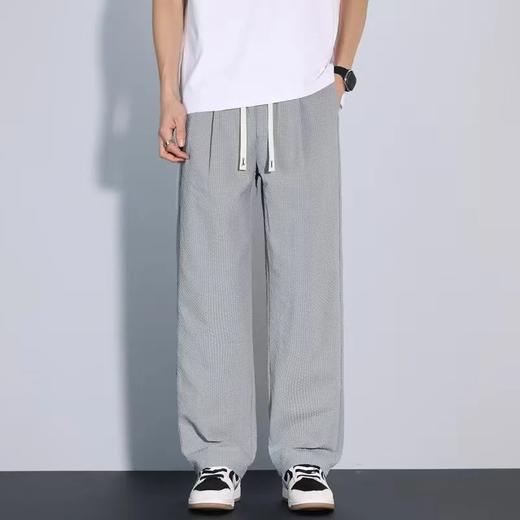 F033127春季新款泡泡纱春夏薄款立体裁剪男士松紧腰修身直筒纯色休闲裤 商品图12