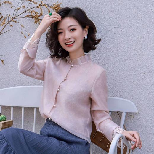 西子/白桃双层立领珠扣粉红上衣/SYHY0275 商品图2