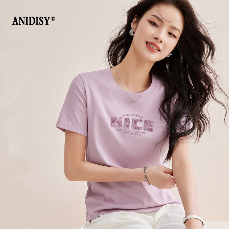 丝免烫抗皱80支长绒丝光棉丝滑凉感圆领短袖字母刺绣套头T恤