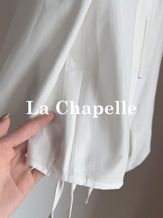 专柜实拍【天丝+亚麻+棉】拉夏贝尔/La Chapelle气质V领排扣两侧系带设计简约净版显瘦长袖衬衫 商品图8