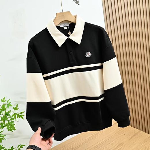 F0331106春季新品男士拼色条纹透气吸汗长袖翻领长袖polo衫 商品图6
