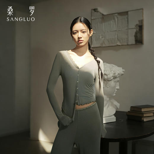 免穿文胸』桑罗羊绒针织套装裸感亲肤打底三件套女家居服秋冬外穿 商品图0