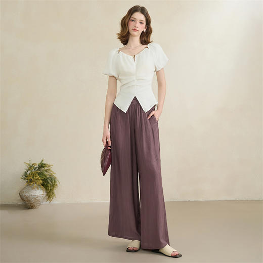 山本风褶皱肌理感休闲裤女夏季简约轻薄透气高腰阔腿裤LXD50571 商品图1