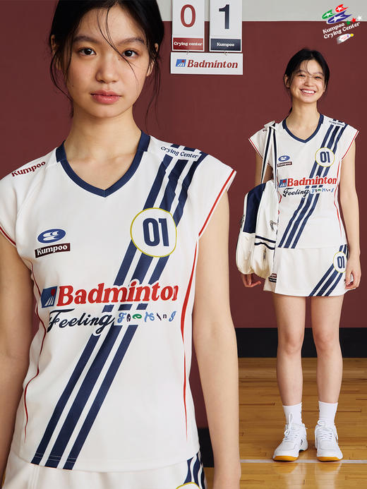 CryingCenterx薰风联名2.0吸湿速干小飞袖拼色波点羽毛球休闲赛服 商品图3