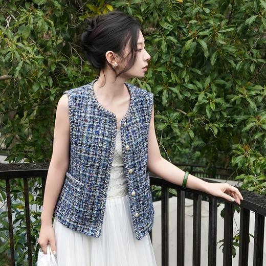 西子/蓝调香颂法国JT粗花呢小香风复古V领马甲/MJTJ1146 商品图4