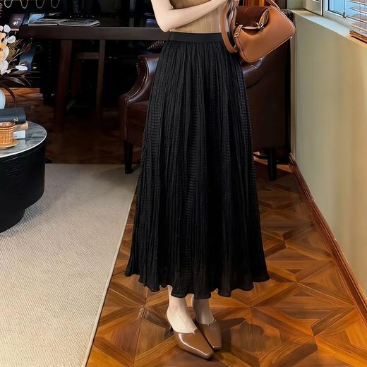 步步生花~宽松显瘦高腰百褶半身裙女A字设计感小众松紧腰长裙 商品图2