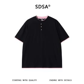 SDSA男装2026新款高贵轻奢潮牌撞色拼接假两件短袖T恤百搭时尚