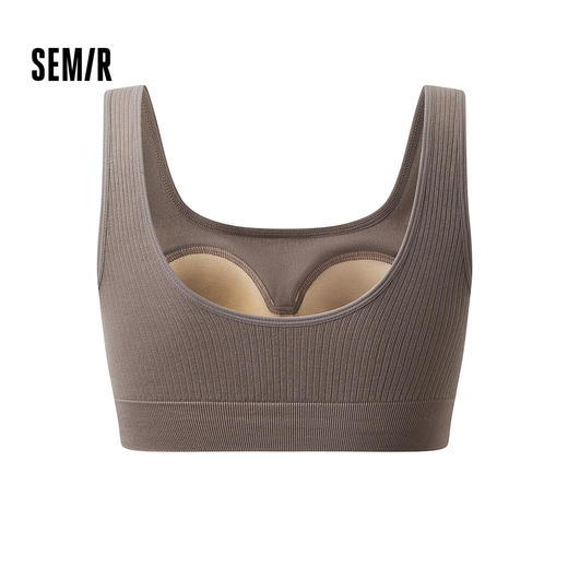 森马文胸女运动风健身背心式内衣可外穿带胸垫美背纯色内搭宽肩带 商品图1