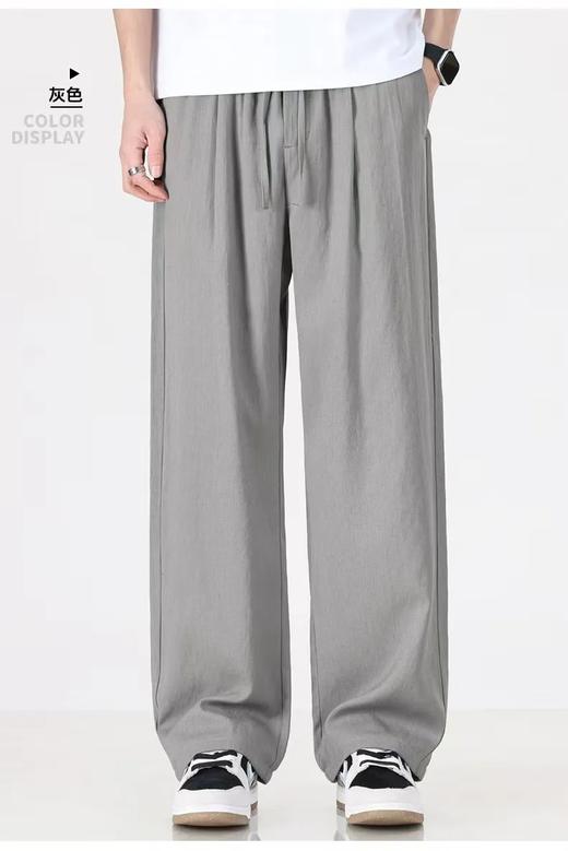 F033128夏季棉麻裤松紧腰柔软透气男士修身直筒纯色简约休闲亚麻长裤 商品图13