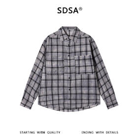 SDSA男装2026新款高贵轻奢美式复古扎染格子长袖衬衫百搭时尚上衣