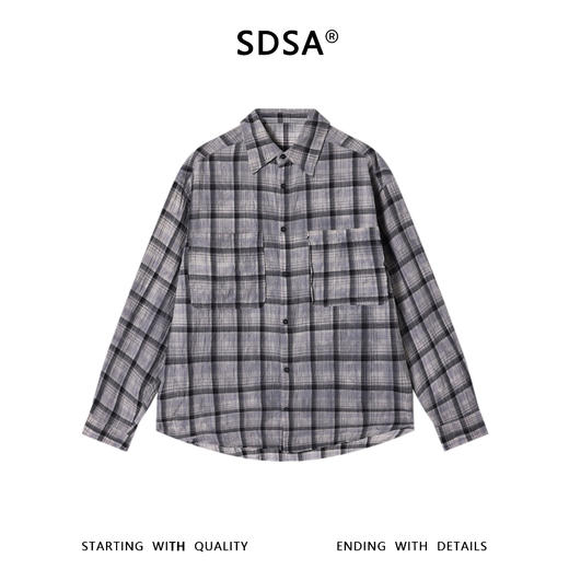 SDSA男装2026新款高贵轻奢美式复古扎染格子长袖衬衫百搭时尚上衣 商品图0