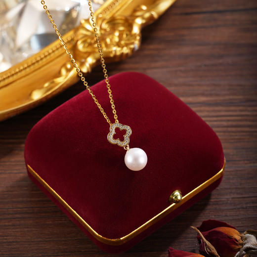 子佩集【幸运之约】银S925珍珠惜王妃套链项链【YP0062】镀金四叶草2602 商品图1