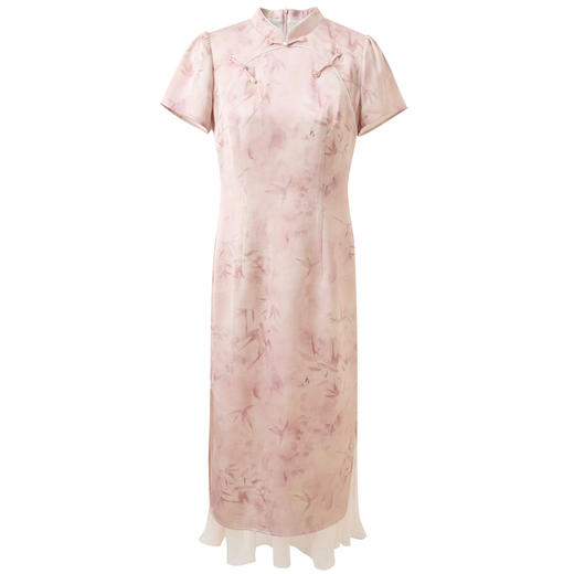 【粉黛青岚】三彩2026夏季新款立领印花连衣裙新中式短袖A字长裙C 商品图4