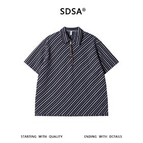 SDSA男装2026新款高贵轻奢简约撞色斜纹半拉链翻领短袖T恤百搭潮