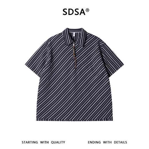 SDSA男装2026新款高贵轻奢简约撞色斜纹半拉链翻领短袖T恤百搭潮 商品图0