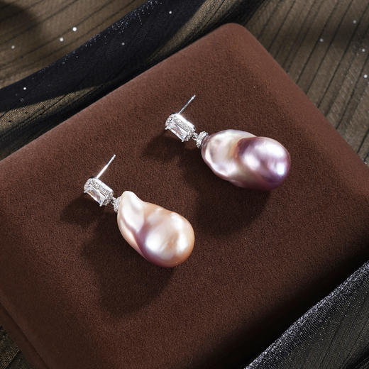子佩集【潮汐华颂】银S925珍珠惜王妃耳钉【W7483】双色巴洛克方块2602 商品图0